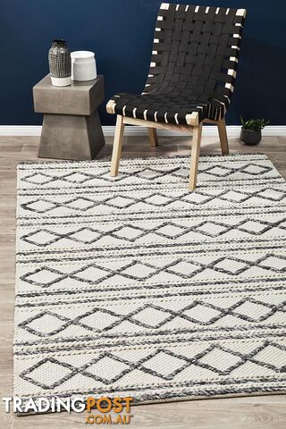 Studio Milly Textured Woollen Rug White Grey 320X230CM - STUD-326-WHI-320X230