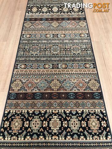 Afghan Black Hallway Runner 80CM Wide 12M  - Afghan 135 Black