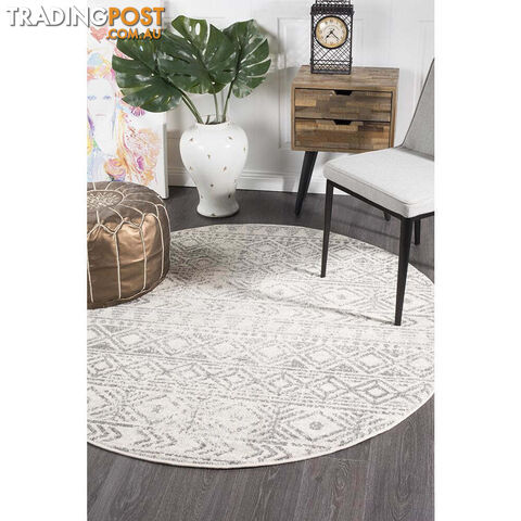 Oasis Ismail White Grey Rustic Round Rug 150X150cm - OAS-456-GREY-150X150
