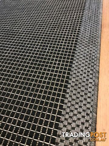 Suva Black Grey Flat Woven Hall Runner Non-Slip 17 212 2M - 17-212