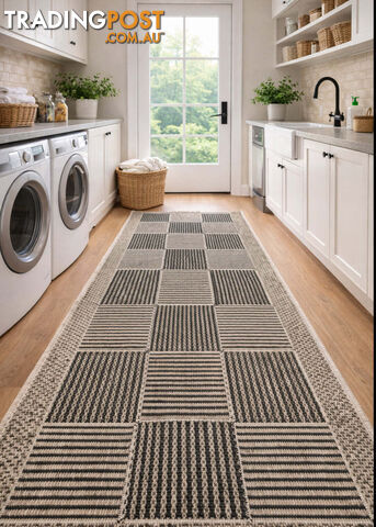 Suva Squares Black Coffee 22 112 Hallway Runner Non Slip 7M - 22-112-BC
