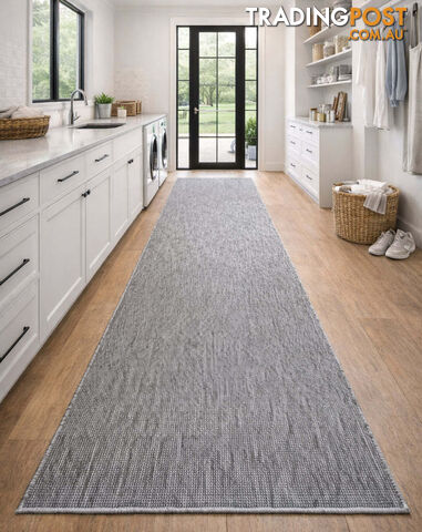 Malia Silver White Hallway Runner Non-Slip 67cm Wide 6M - CHINO 20022 SILVER...