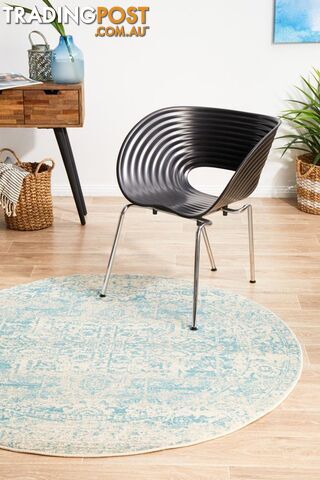 Evoke Glacier White Blue Transitional Round Rug 240X240CM -...