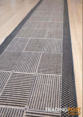 Suva Squares Coffee Black 22 121 Hallway Runner Non Slip 13M - 22/121