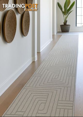 Summit Maze Beige Hallway Runner 80cm Wide 13.5M - Ozlo- Beige- 7606506