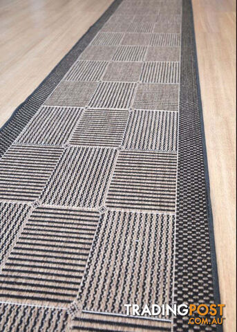 Suva Squares Coffee Black 22 121 Hallway Runner Non Slip 15.5M - 22/121