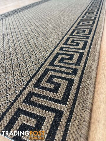 Xena Greek Key Natural Black Hall Runner Non-Slip 80cm Wide 2.5M - 2533 Natural...