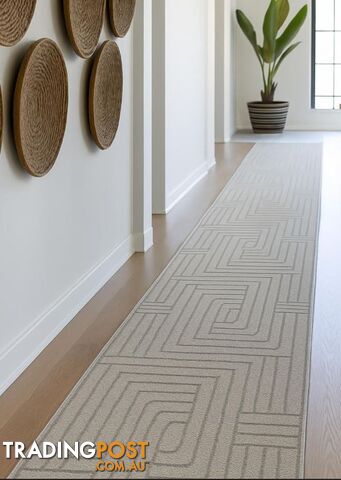Summit Maze Beige Hallway Runner 80cm Wide 8.5M - Ozlo- Beige- 7606506