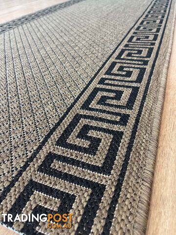 Xena Greek Key Natural Black Hall Runner Non-Slip 80cm Wide 3M - 2533 Natural...