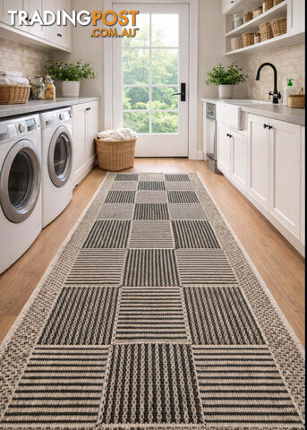 Suva Squares Black Coffee 22 112 Hallway Runner Non Slip 6M - 22-112-BC