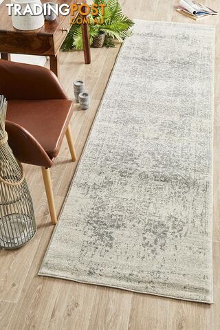 Evoke Dream White Silver Transitional Runner Rug 400X80CM - EVO-253-WSIL-400X80