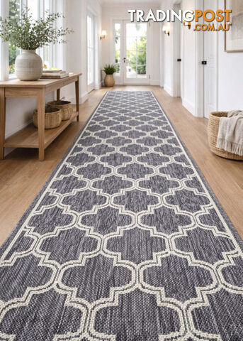 Moroccan Silver Ivory Hall Runner Non-Slip 80cm Wide 8.5M - 2534 Silver Grey...