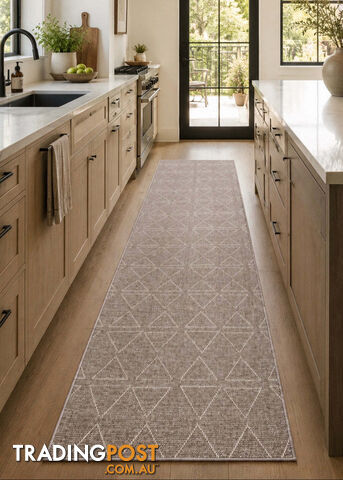 Roma Triangles Mocha Hallway Runner 67CM Wide 1M - Aqaba Mocha 67Cm