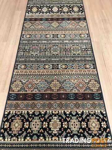 Afghan Black Hallway Runner 80CM Wide 5.5M  - Afghan 135 Black