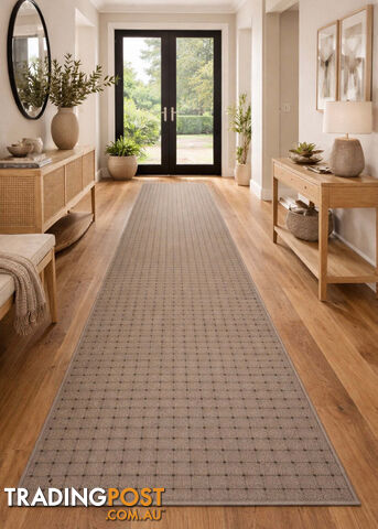 Roma Dots Taupe Hallway Runner 80CM Wide 17M - STANFORD GREY WHITE 80CM