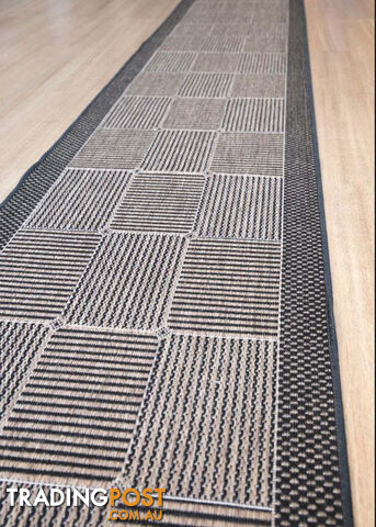Suva Squares Coffee Black 22 121 Hallway Runner Non Slip 13.5M - 22/121