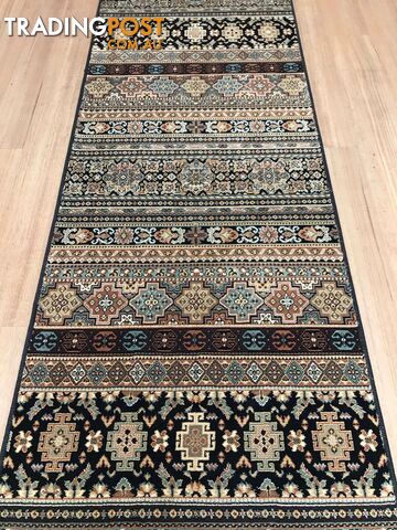 Afghan Black Hallway Runner 80CM Wide 7.5M  - Afghan 135 Black