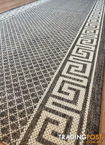 Xena Greek Key Taupe Linen Hall Runner Non-Slip 80cm Wide 12M - 2533 Taupe-Linen...