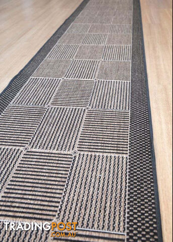 Suva Squares Coffee Black 22 121 Hallway Runner Non Slip 10.5M - 22/121
