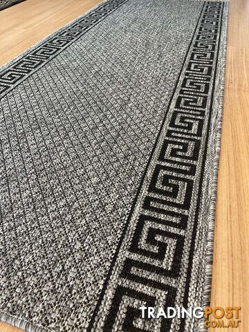 Xena Greek Key Grey Black Hall Runner Non-Slip 80cm Wide 1M  - 2533 Grey Black (DM9E)