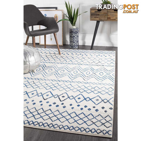 Oasis Nadia White Blue Rustic Tribal Rug 230X160cm - OAS-453-WBLU-230X160