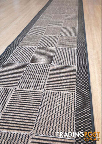 Suva Squares Coffee Black 22 121 Hallway Runner Non Slip 11M - 22/121