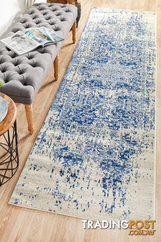 Evoke Horizon White Navy Transitional Runner Rug 300X80CM  - EVO-253-WNAV-300X80