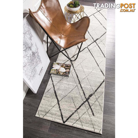 Oasis Noah White Grey Contemporary Runner Rug 300X80cm  - OAS-452-GREY-300X80