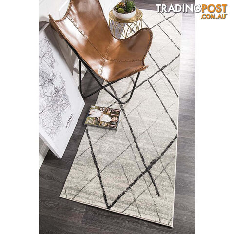 Oasis Noah White Grey Contemporary Runner Rug 400X80cm - OAS-452-GREY-400X80