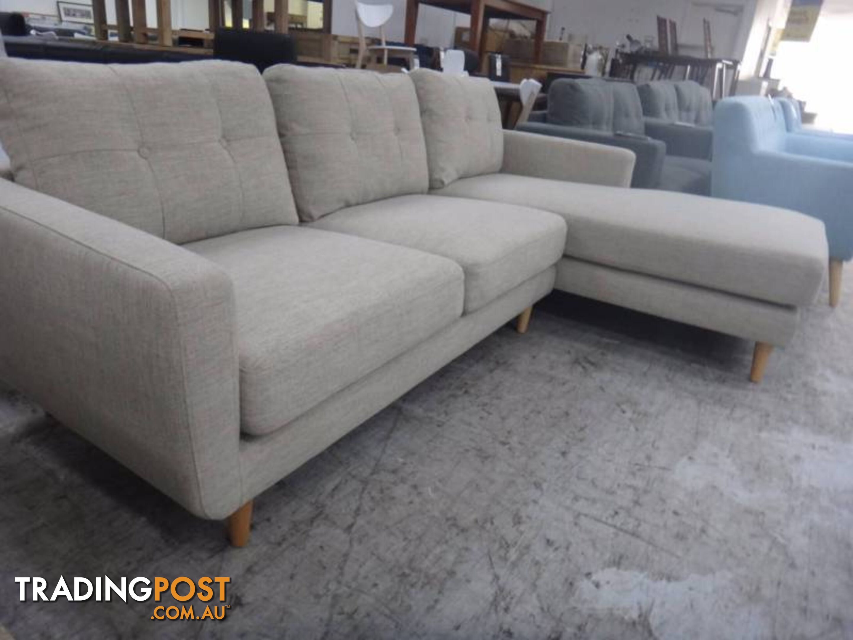 NEW STOCKTON FABRIC SOFA w/ CHAISE - DISCOUNT SHOWROOM