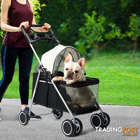 Pet Stroller Dog Cat Pram Foldable Carrier Large Travel 4 Wheels Pushchair Black - WB-ST1005-BK