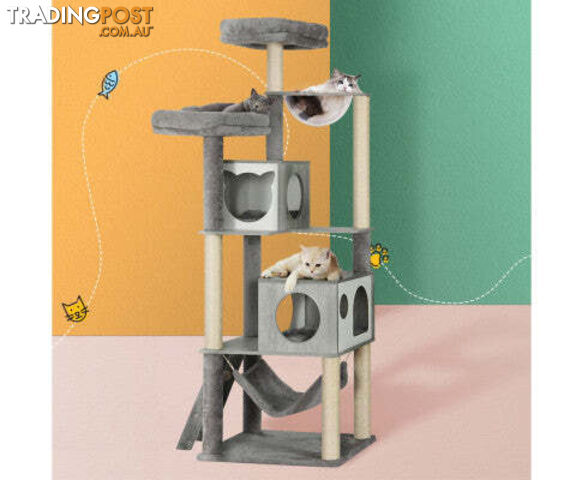 i.Pet Cat Tree 178cm Tower Scratching Post Scratcher with Wood Bed Condo House and  Wooden Ladder - PET-CAT-WOOD03-GR-AB
