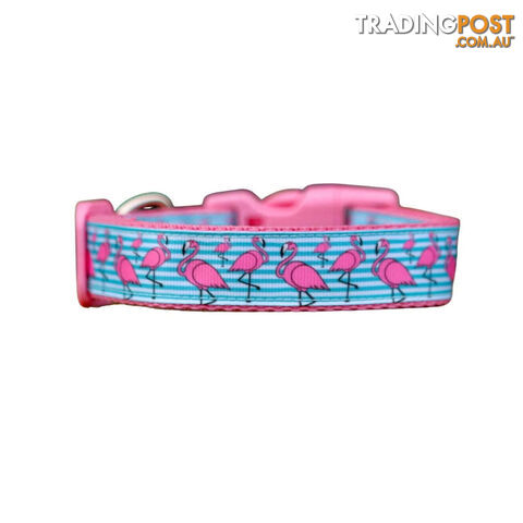 Flamingo Dog Collar - Hand Made by The Bark Side - TBSFLMMEDPNK