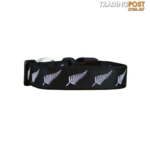 Silver Ferns Dog Collar - New Zealand - Hand Made by The Bark Side - TBSSILMED