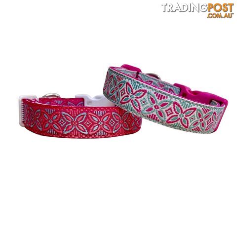 Geometric Flower Dog Collar - Hand Made by The Bark Side - TBSGFLLGEWHT