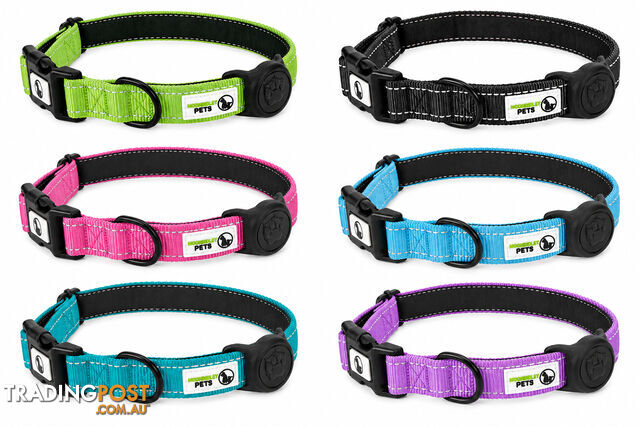 Dog Collar Nylon w/Reflective Stitching Padded AirTag Protector - Moondidley...