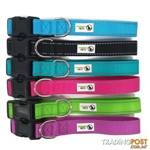 Nylon w/Reflective Stitching Dog Collar - Moondidley Pets - MDPCOLREFMBLK