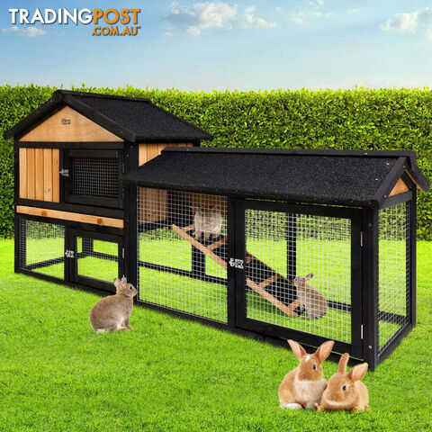 i.Pet Chicken Coop Rabbit Hutch 165cm x 43cm x 86cm Extra Large Run House Cage Wooden Outdoor - PET-GT-R036L-180