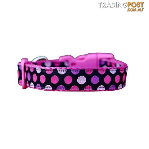 Pink Spot Dog Collar / XS - L - Hand Made by The Bark Side - TBSPINMED