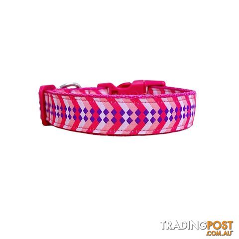Diamond Chevron Dog Collar - Pink Blue - Hand Made by The Bark Side - TBSDIASMLBPNK - photo 5 of 18