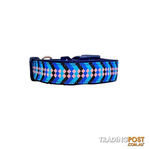 Diamond Chevron Dog Collar - Pink Blue - Hand Made by The Bark Side - TBSDIASMLBPNK - photo 3 of 18