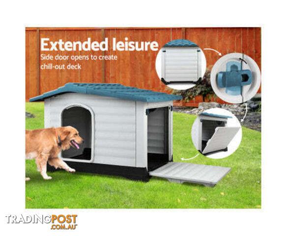 i.Pet Dog Kennel House Outdoor Plastic Puppy Shelter - PET-DH-P424-BL