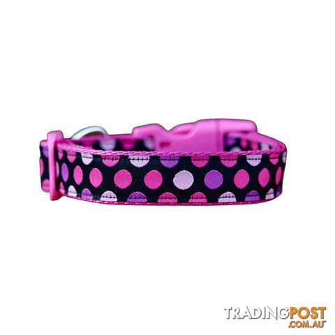 Pink Spot Dog Collar / XS - L - Hand Made by The Bark Side - TBSPINXS