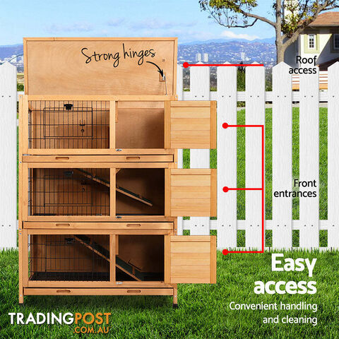 i.Pet Rabbit Hutch 91.5cm x 46cm x 116.5cm Chicken Coop Large House Cage Run Wooden Bunny Outdoor - PET-GT-RHT1240-3L