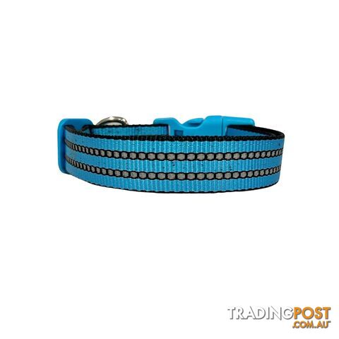 Reflective Dog Collar - Hand Made by The Bark Side - TBSREFLGEAQU