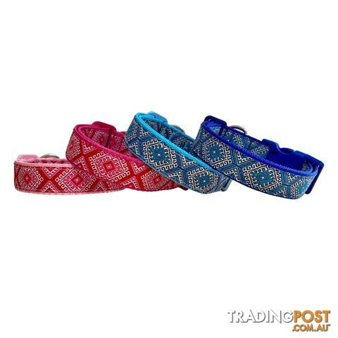 Aztec Dog Collar - Pink Blue - Hand Made by The Bark Side - TBSAZTLGERBLU