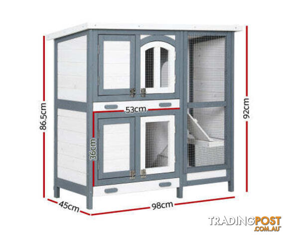 i.Pet Rabbit Hutch 98cm x 45cm x 92cm Chicken Coop Large Wooden House Run Cage Bunny Guinea Pig - PET-RH-475S-GR - photo 2 of 8