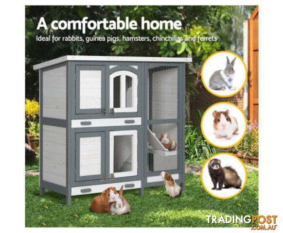 i.Pet Rabbit Hutch 98cm x 45cm x 92cm Chicken Coop Large Wooden House Run Cage Bunny Guinea Pig - PET-RH-475S-GR - photo 4 of 8