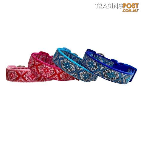 Aztec Dog Collar - Pink Blue - Hand Made by The Bark Side - TBSAZTMEDDPNK