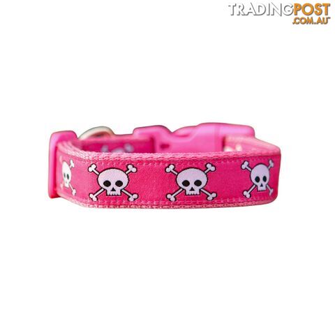 Pink Skulls Dog Collar - Hand Made by The Bark Side - TBSSKULSML